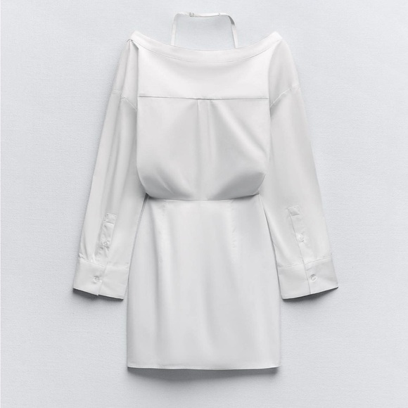 Zara NWT gabardine white off the shoulder button front trench coat shirt dress - Picture 8 of 10